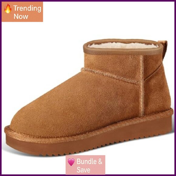 Women's Fur Lined Ankle Snow Boots Anti-Slip Waterproof Winter Boots - Picture 2 of 8